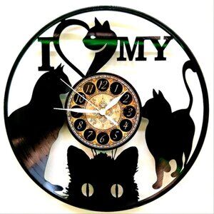 I HEART MY CAT vinyl record clock